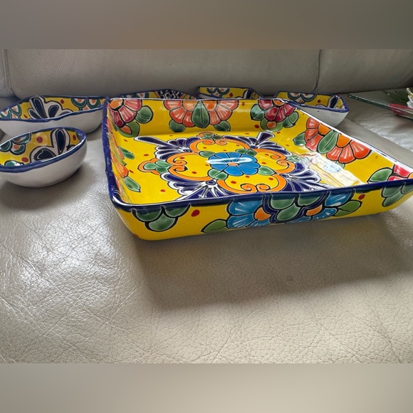 Mexican Talavera Chip Dip | Sectional Tray | Taco Square Serving Dish | MexDecor - Picture 3 of 8